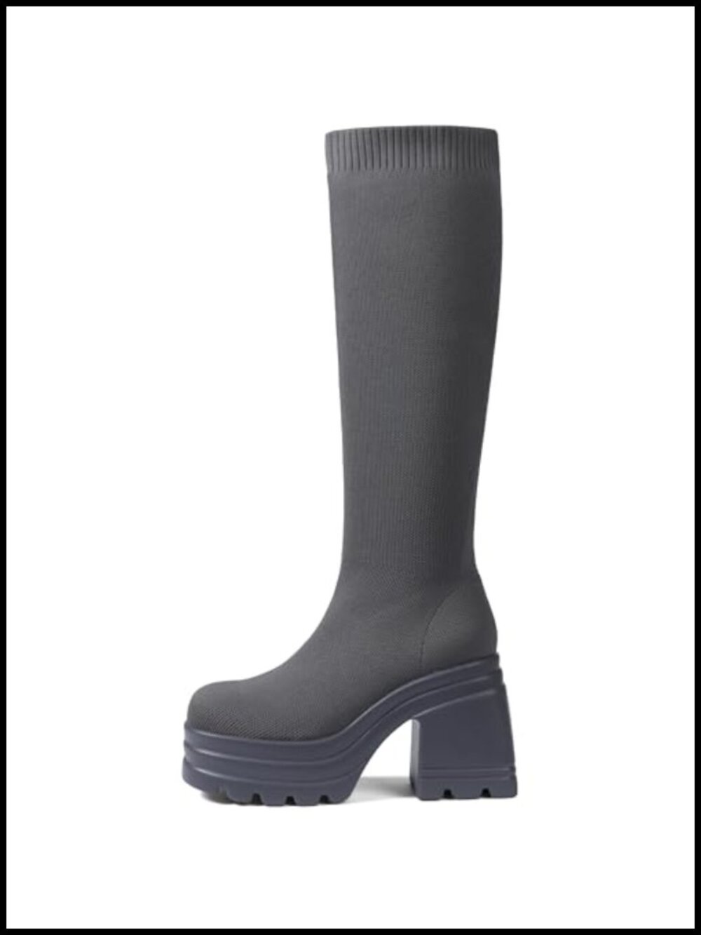 Knit Sock Knee High Boots Chunky Heel Platform Wide Calf